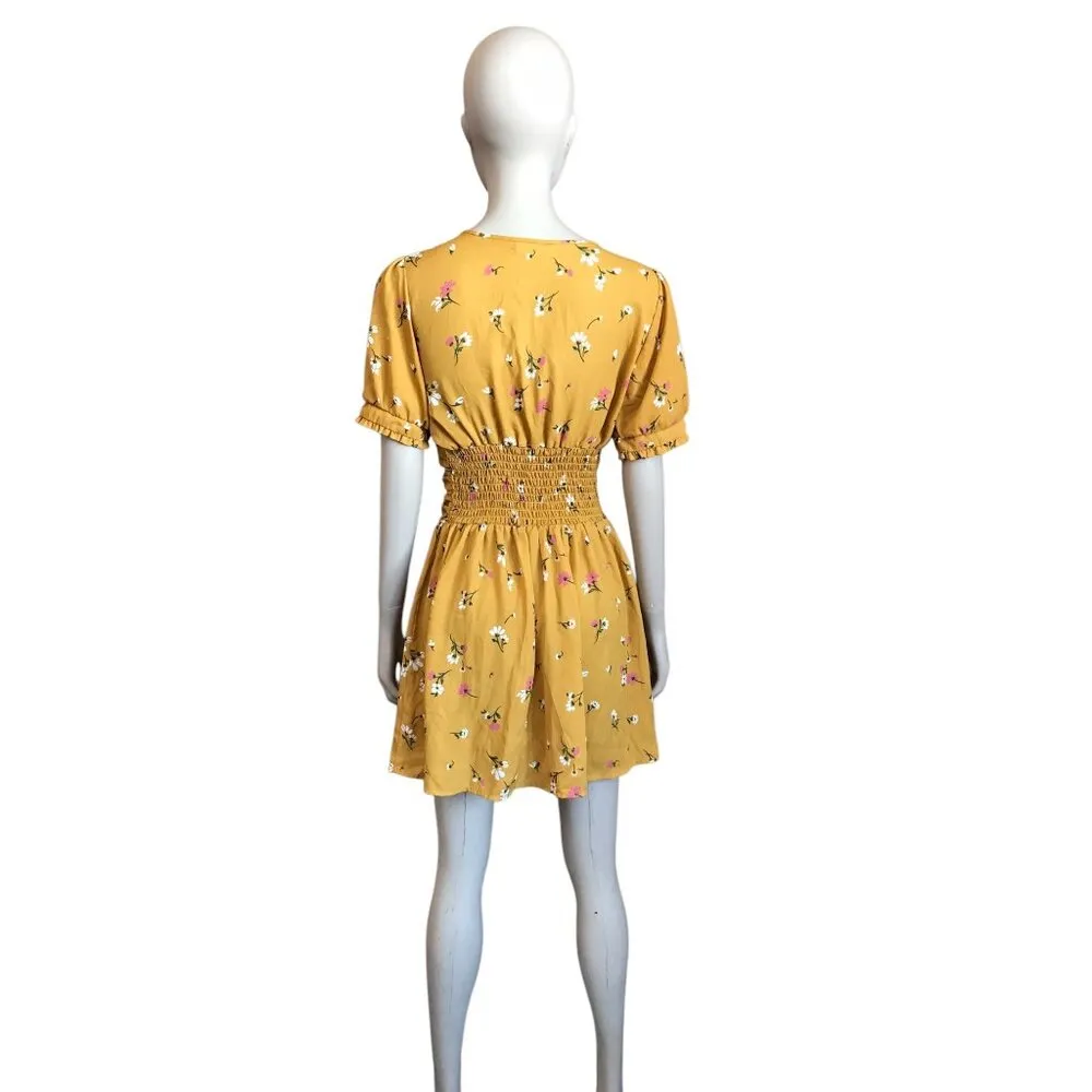 Urban Outfitters Yellow, White and Pink Floral Dress - Image 4