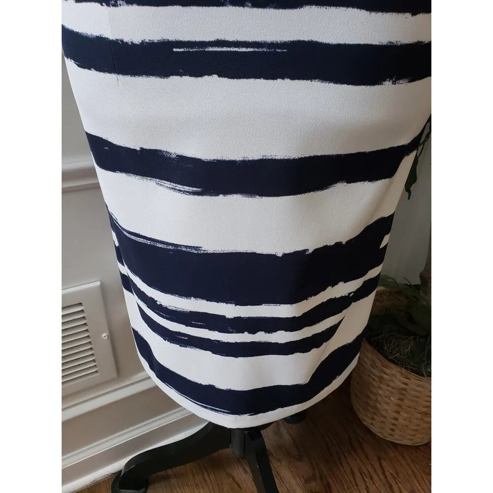 AB Studio Dress Women 16 Navy White Sheath Sleeveless Striped Career Stretch - Image 11