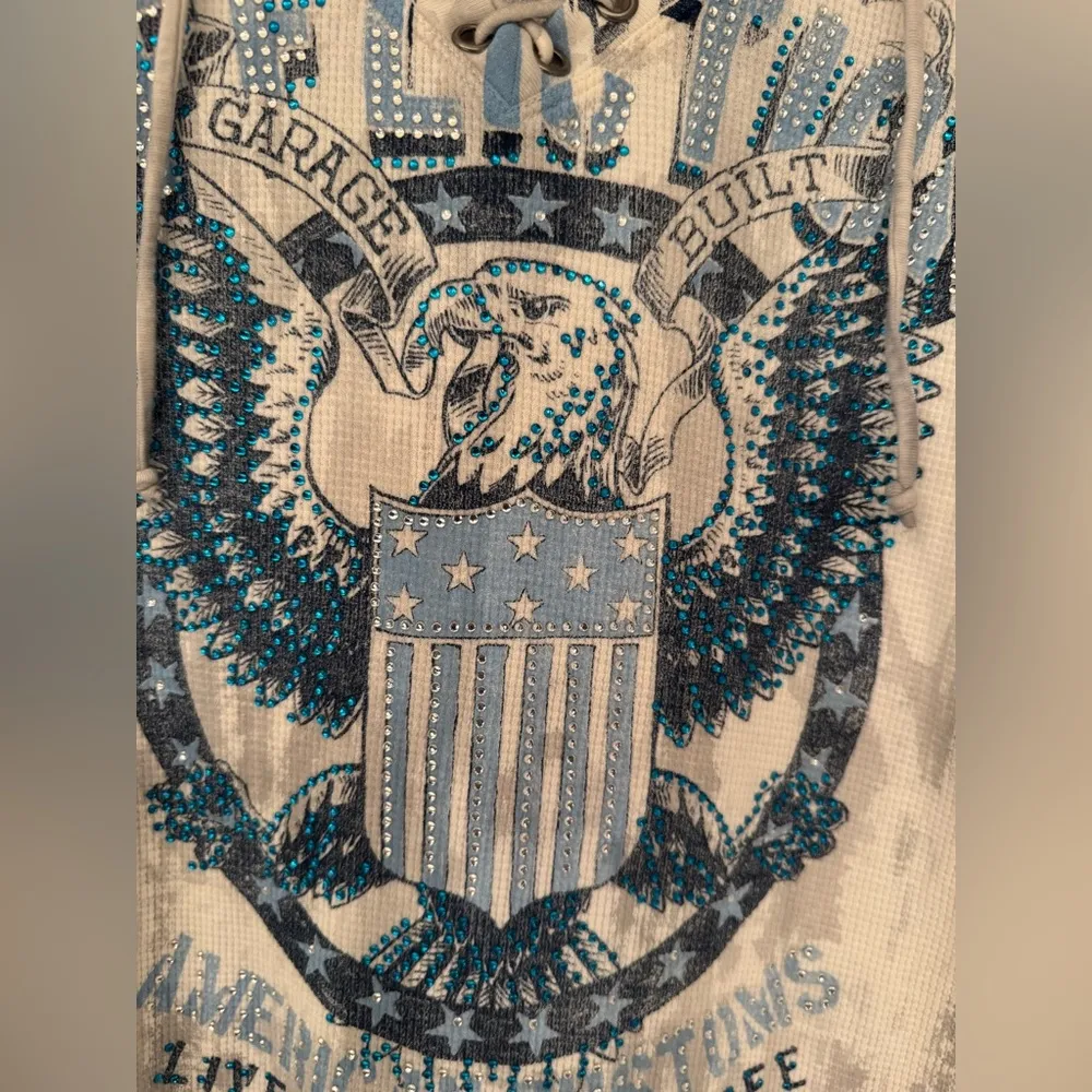 Affliction American Customs God Built Women's White Gray Hoodie Size Medium - Image 5