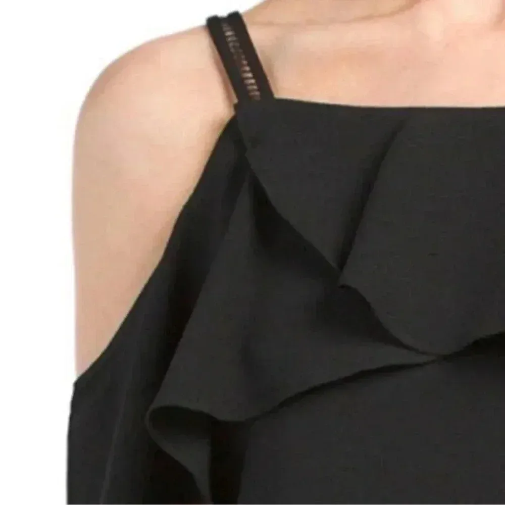 Maggy London Classic Black Cold Shoulder Ruffle Shift Dress Women’s Size 14 - Image 2