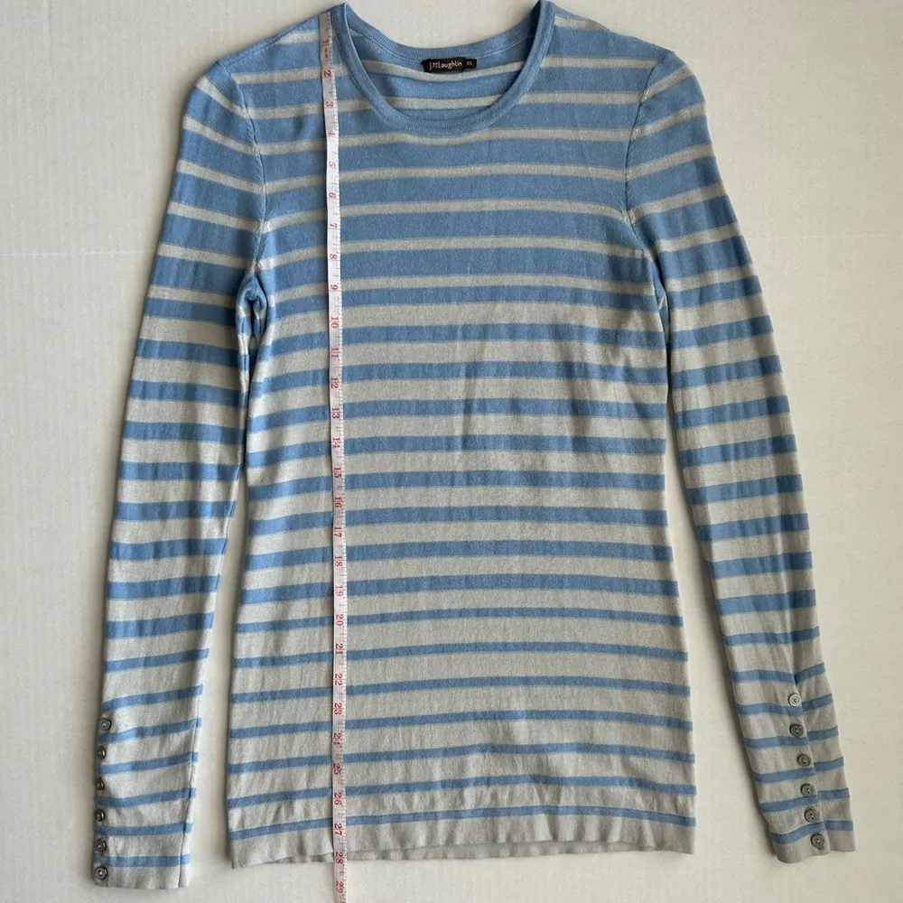 J. McLaughlin Women's Blue Striped Button Long Sleeve Lightweight Sweater XS - Image 5