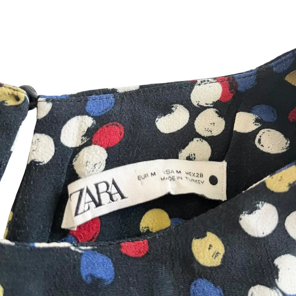 Zara Black Multicolor Confetti Dot Print Long Sleeve Maxi Dress Size Medium - Image 7