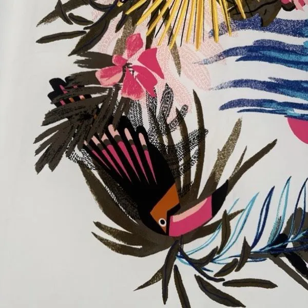 A‎ New Day Scarf Wrap Tropical Print Toucan Beach Island Large Fringe - Image 7