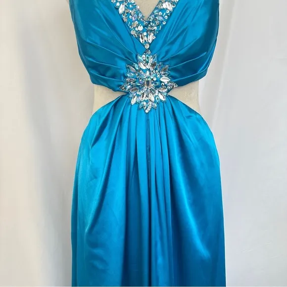Teal Blue‎ Dress Size 8 Beaded Evening Party Cocktail Prom Bedazzled Rhinestone Blue - Image 3