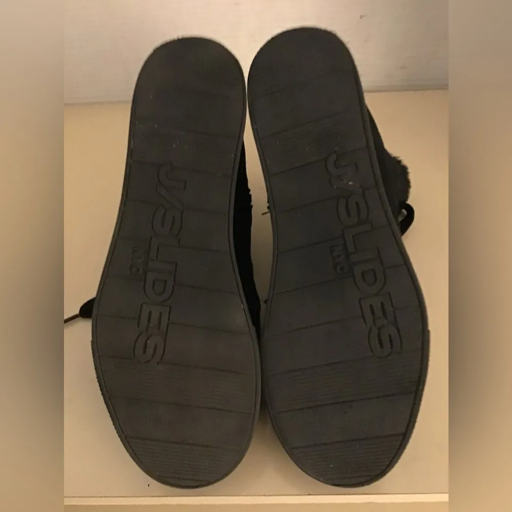 J Slides women black suede with faux fur combat boots US 7 - Image 6