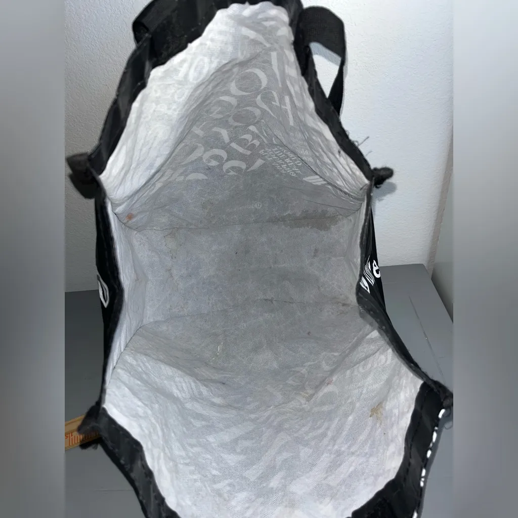 Lululemon Black Manifesto Newspaper Blog Print Reusable Shopping Gym Lunch Bag L - Image 11