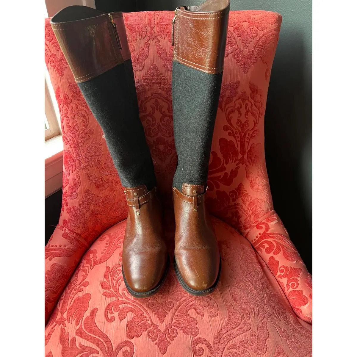 Tory Burch Women's Brown Leather and Navy Wool Boots - Image 2