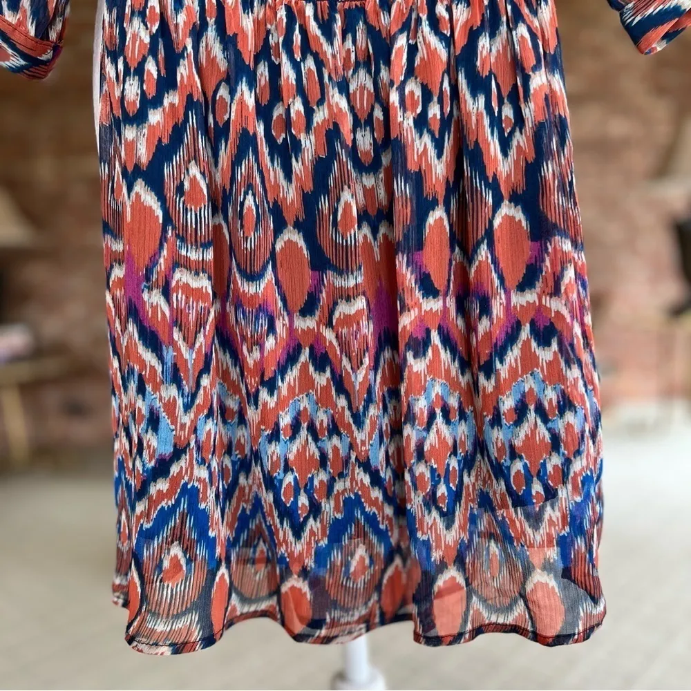 Glam Dress Blouson Mini Coral Blue S Boho Peasant Festival Party Southwestern - Image 8