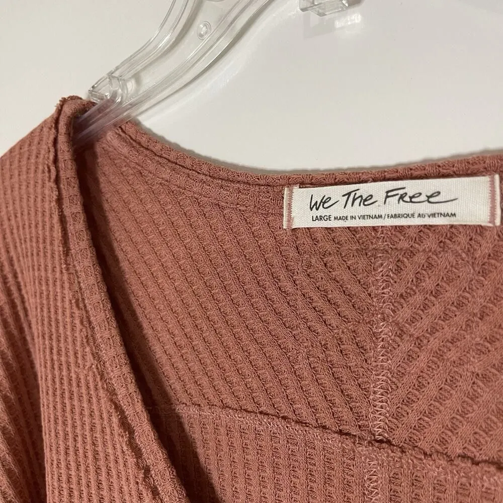 Free People Coraline oversized waffle knit vneck long sleeve thermal top Large - Image 3