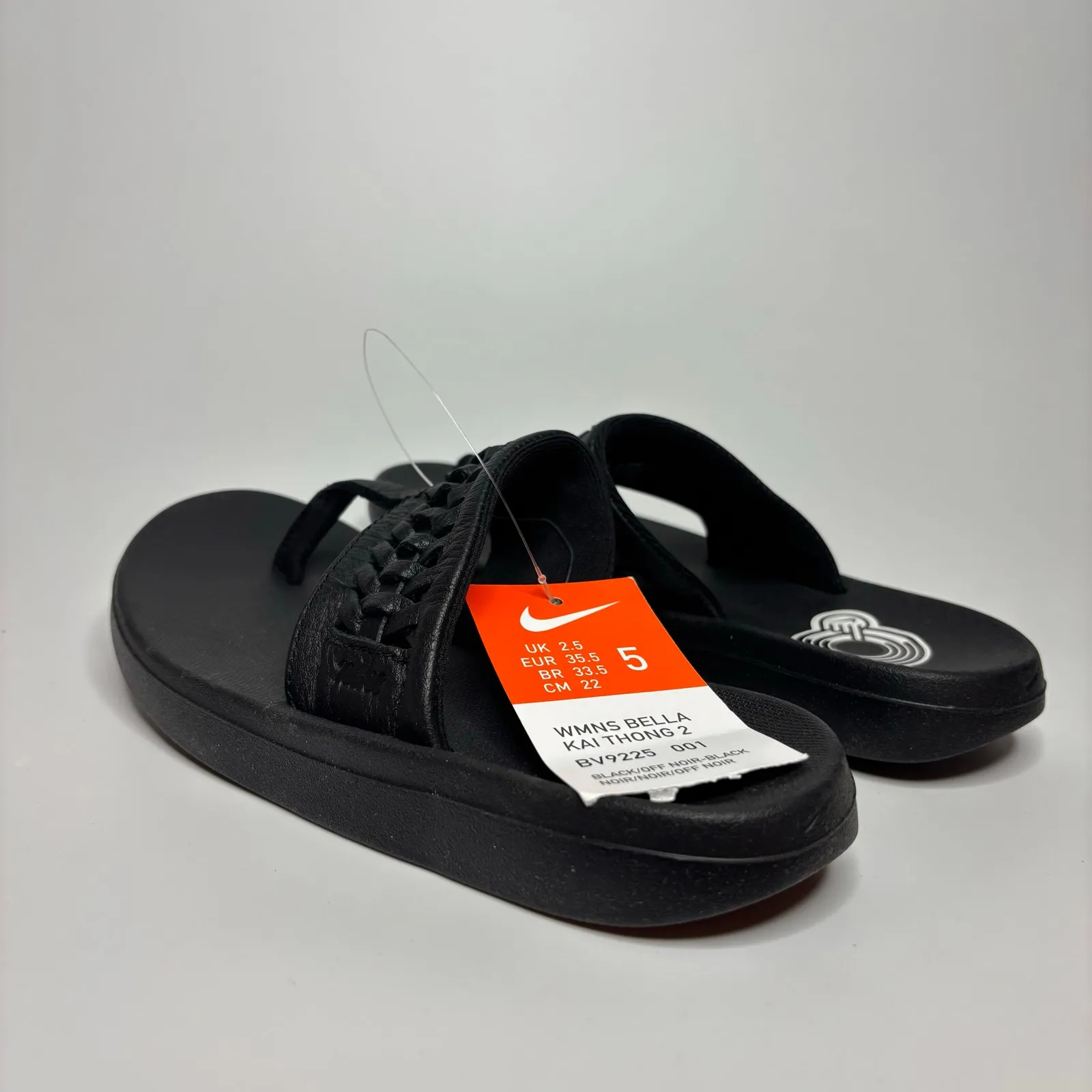 Nike Womens Bella Kai Braided Thong Flip Flop Sandals in Black - Image 4