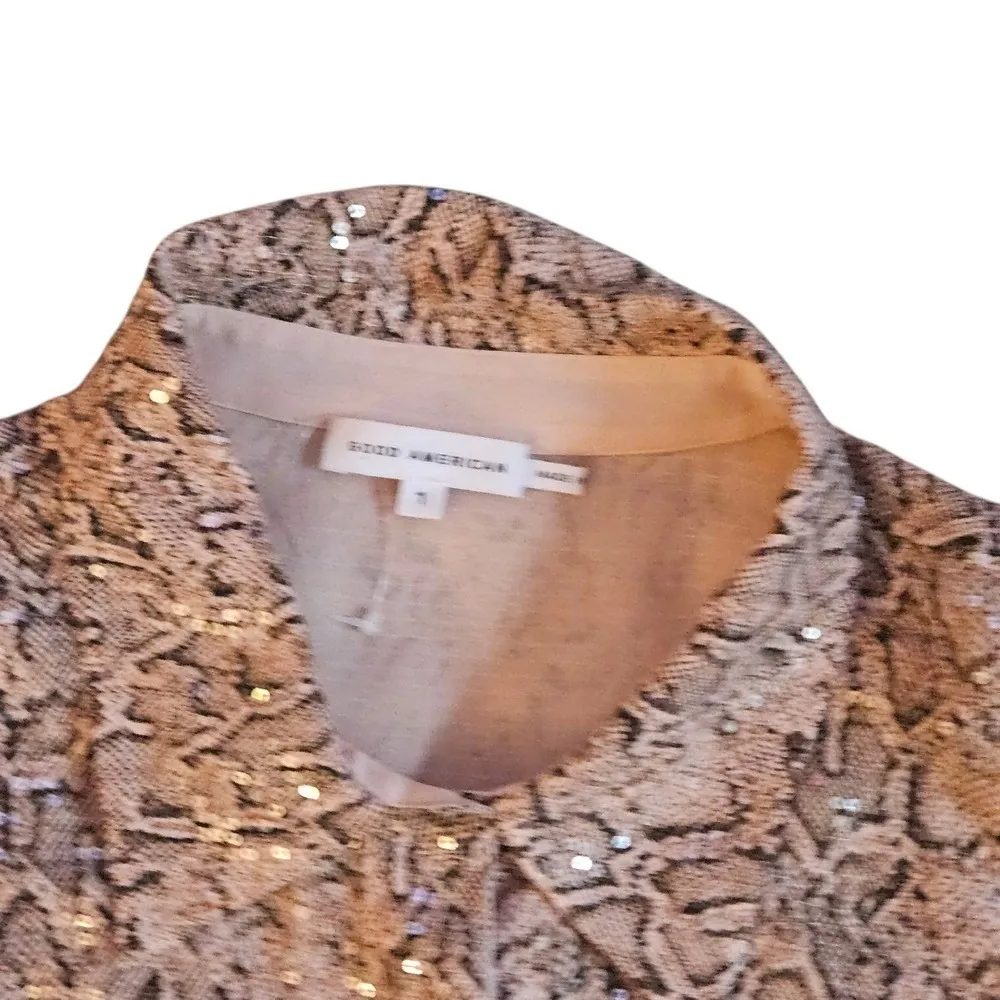 Good American Snakeskin Sequin Long Sleeve Button Down Top Blouse - Animal Print - Image 3