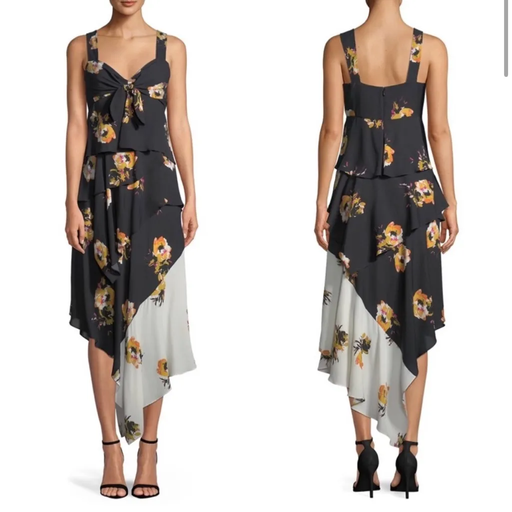 A.L.C. Natalia Tiered Floral Two-Tone Ruffled Silk Dress 763 - Image 3