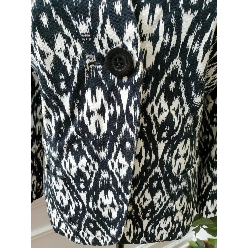 Kim Rogers Women's Black & White Cotton Long Sleeve One Button Fitted Blazer 14 - Image 3