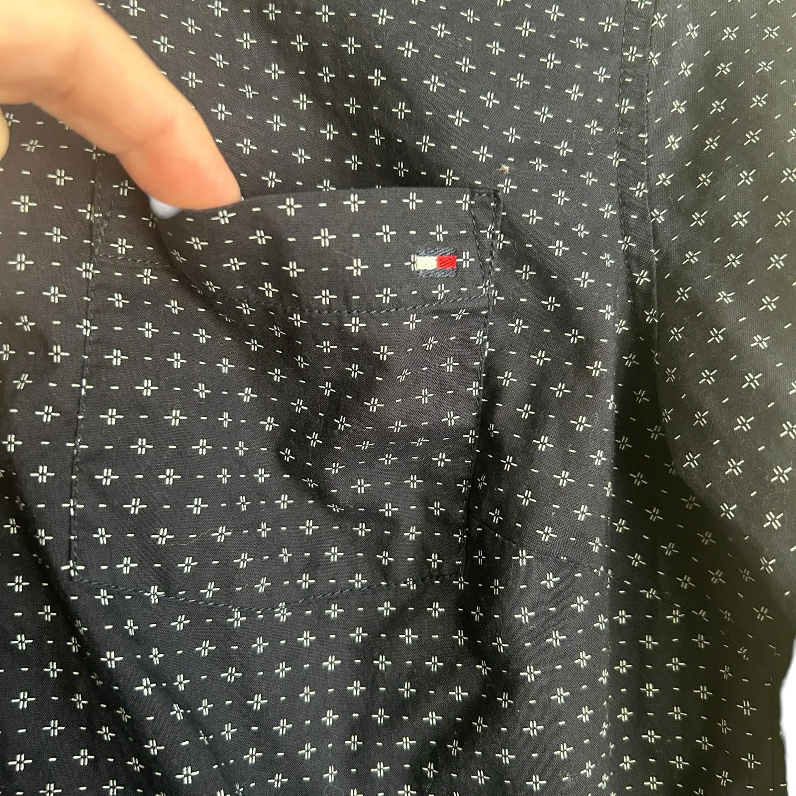 Tommy‎ Hilfiger Women Top M Navy Geometric Button Up Preppy Classic Nautical - Image 7