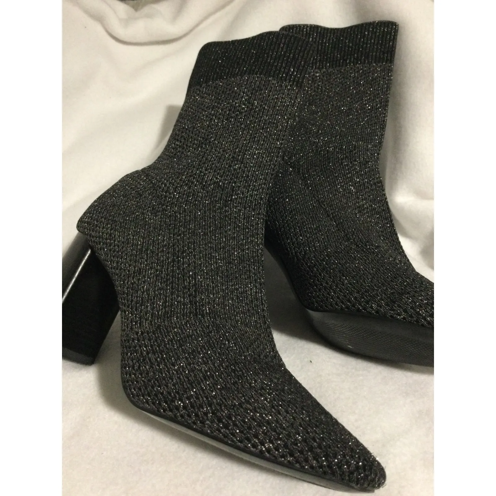 Zara Basic Collection Sparkly Knit Sock Booties Ankle Boots Black Size‎ 38 Size 8 - Image 2