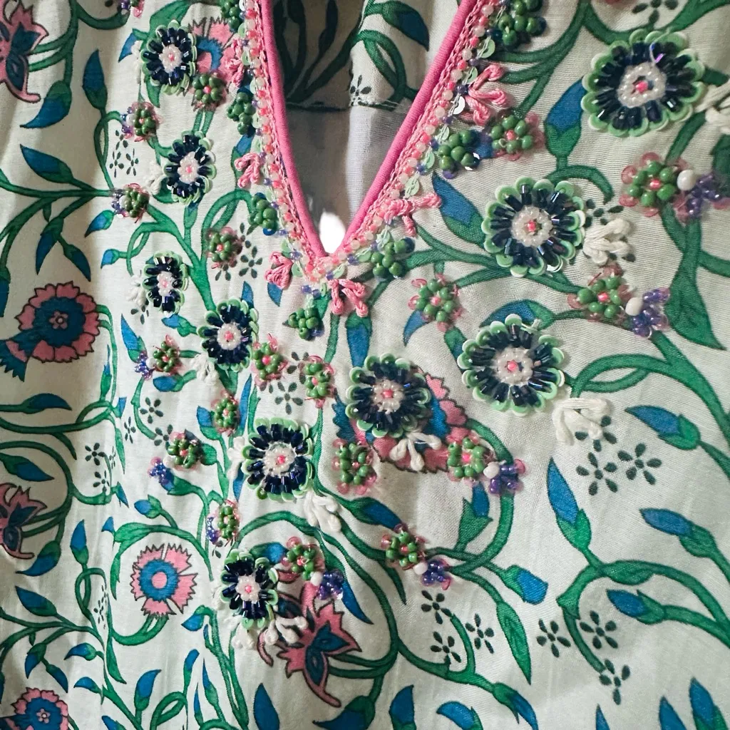 Bella Tu Savannah Floral Beaded Embroidered Tunic Dress XS Pink - Image 5