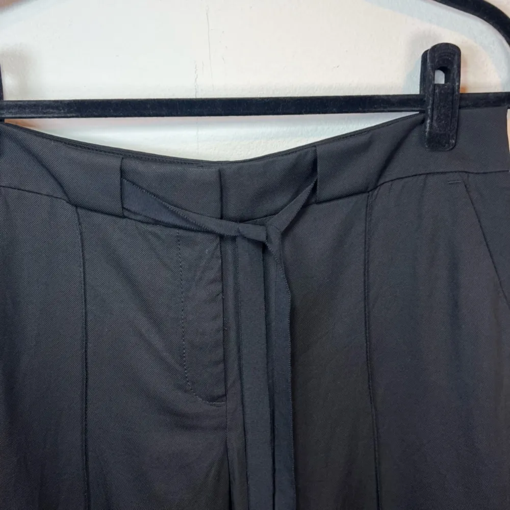 Ann Taylor Loft Tie Waist Cropped Linen Blend Trouser Pants Black Women's Size 8 - Image 2