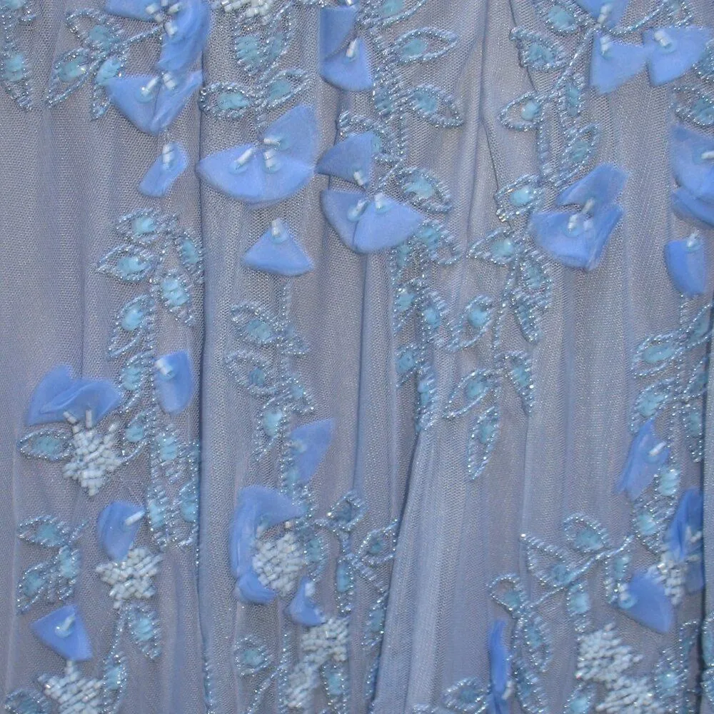 MAC DUGGAL 14521 Blue Floral Embellished Short Sleeve Mesh Gown Dress - Image 14