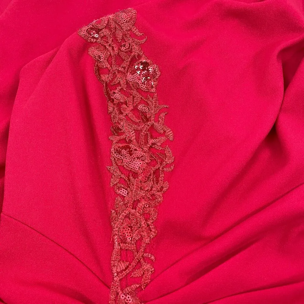 Tadashi Shoji One Shoulder Lace Insert Gown Geranium Red Size 12 - Image 16