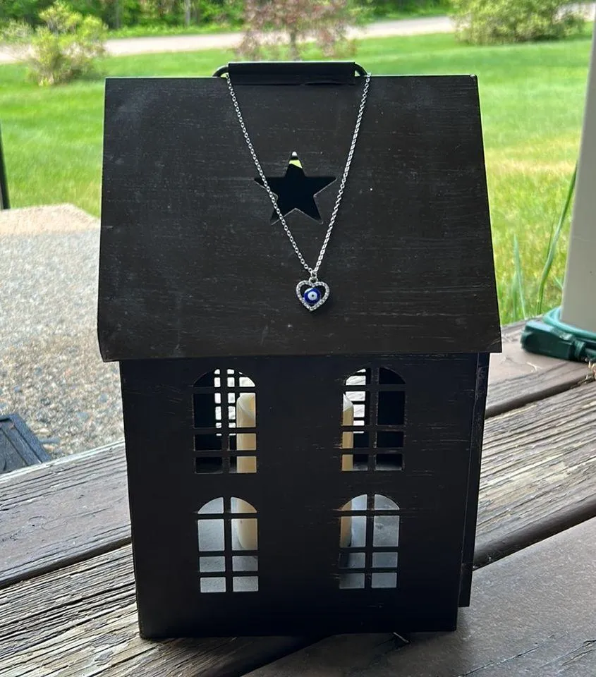 NEW Boutique Evil Eye Heart Diamond Pendant Silver Necklace - Image 3