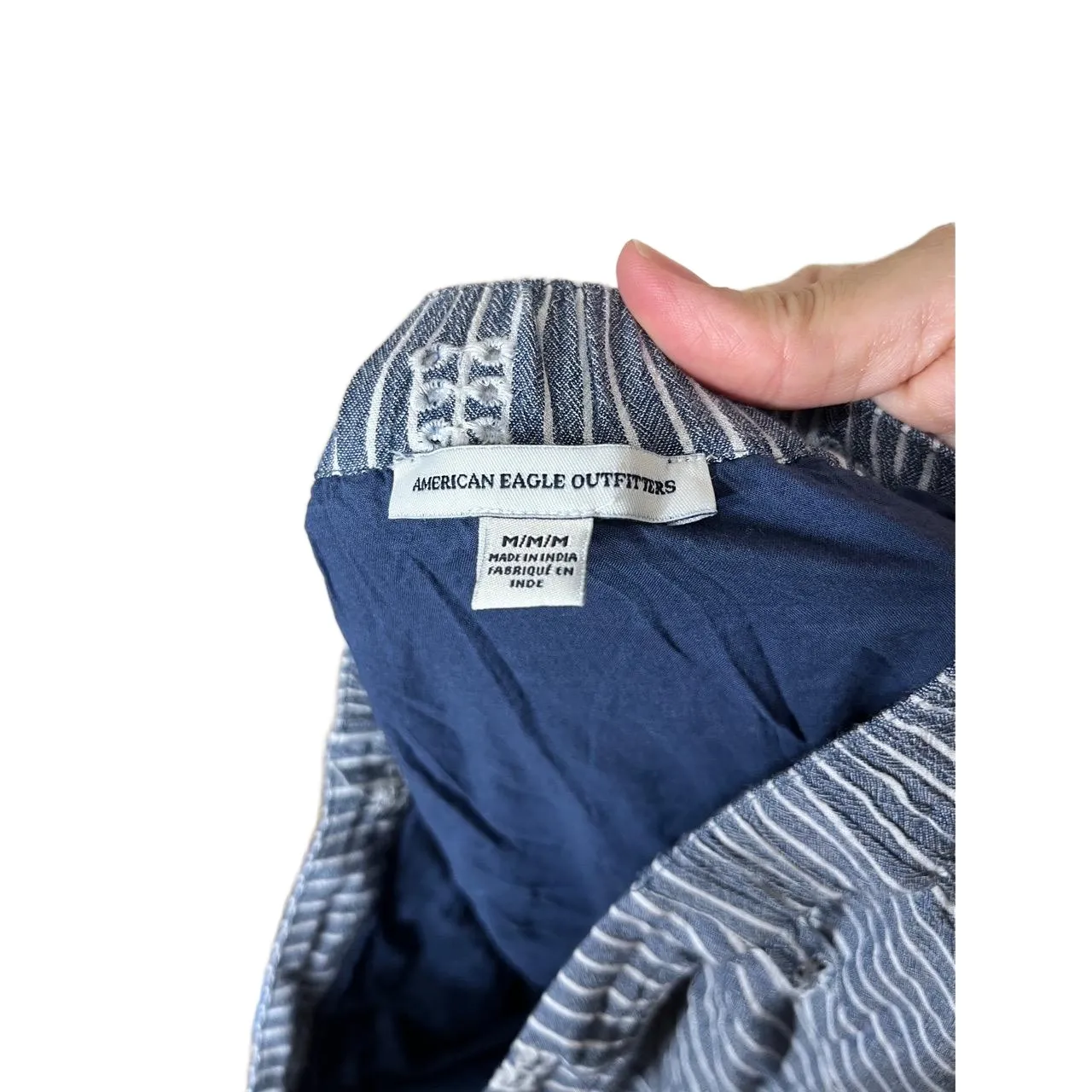 American Eagle Blue White Striped Embroidered Eyelet Button Front Maxi Skirt M‎ Size M - Image 8