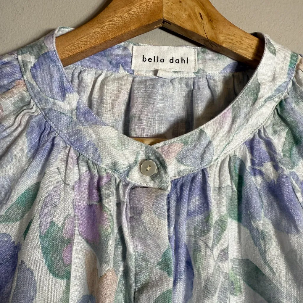 Bella Dahl Floral Print Linen Button Up Blouse Top Womens Medium Pastel Colorful - Image 9