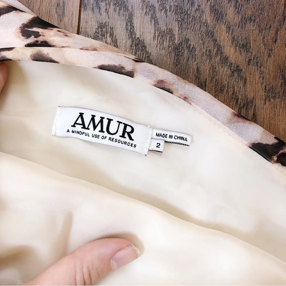 AMUR • Jaylah Dress one-shoulder silk chiffon midi leopard print pink rust - Image 5