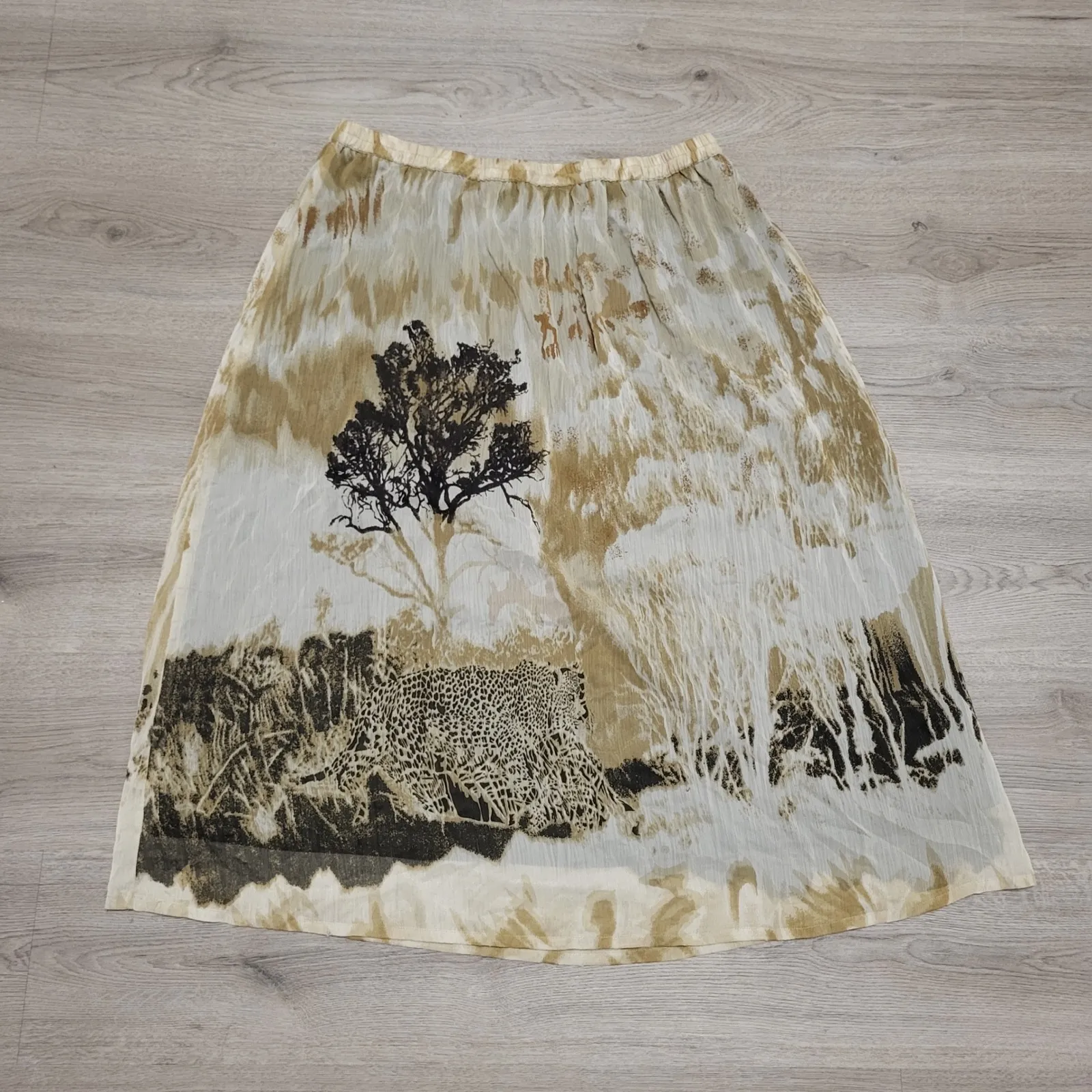 Vintage Silhouettes Womens Plus Size 2X Safari Animal Print Skirt Leopard Midi Tan - Image 6
