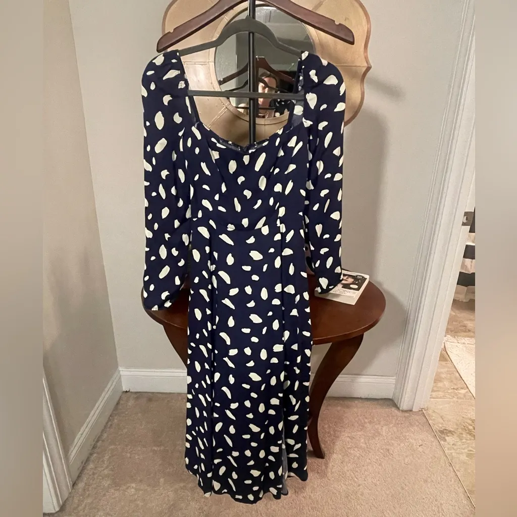 Reformation Sigmund Womens Long Sleeve Maxi Dress w Slit Navy White French Chic - Image 5