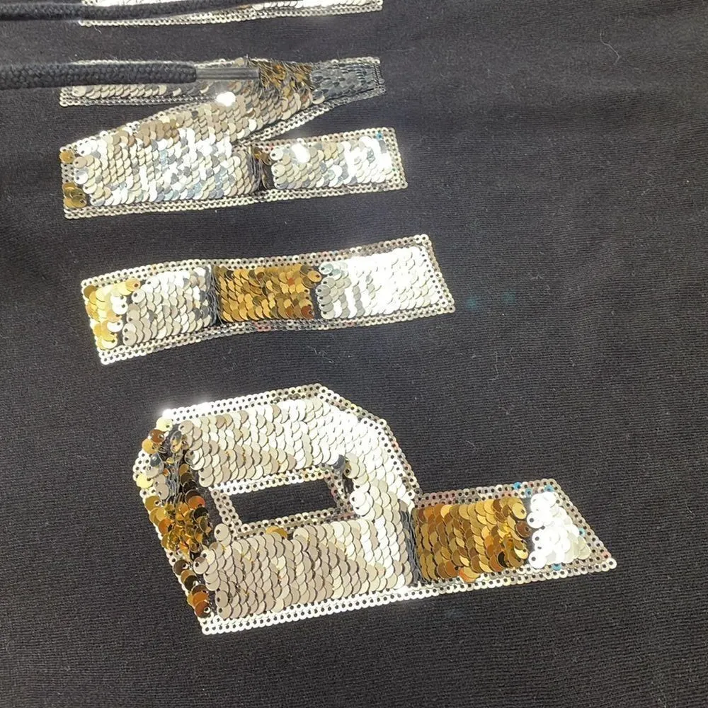 PINK Victoria’s Secret black cowl neck, rainbow stripe, sequin bling sweater, S - Image 3