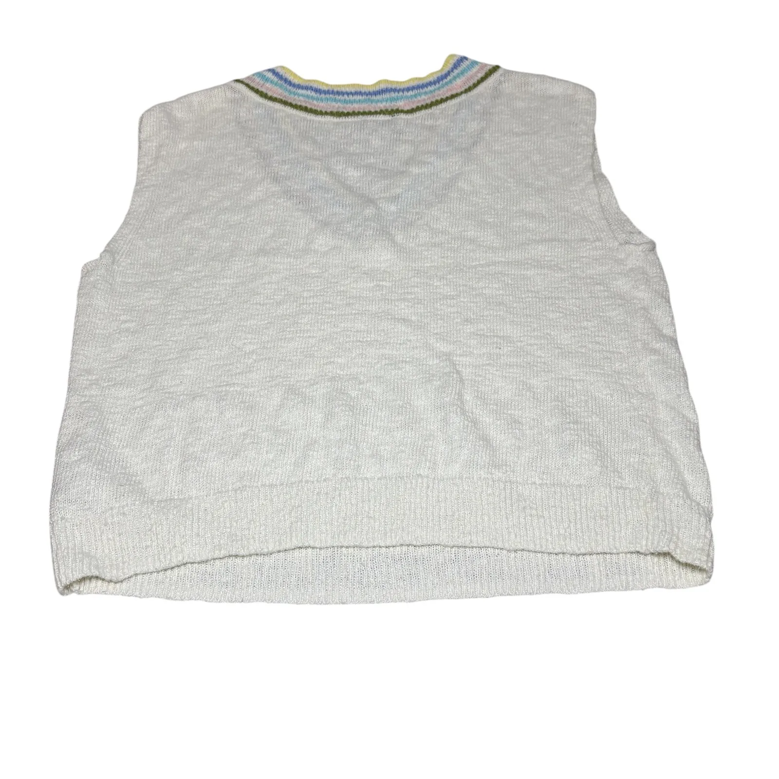 Talbots Sweater Vest Linen Cotton Blend White Pastel Striped Large Preppy Layers - Image 3