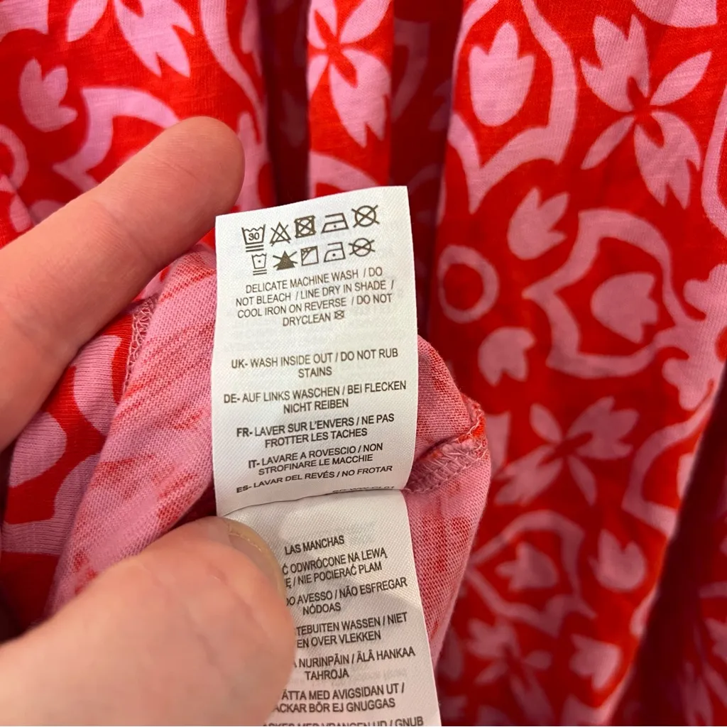 Boden Jersey T-Shirt Dress Dragon Floret Tile Red Pink Cotton Womens Size 12 - Image 7