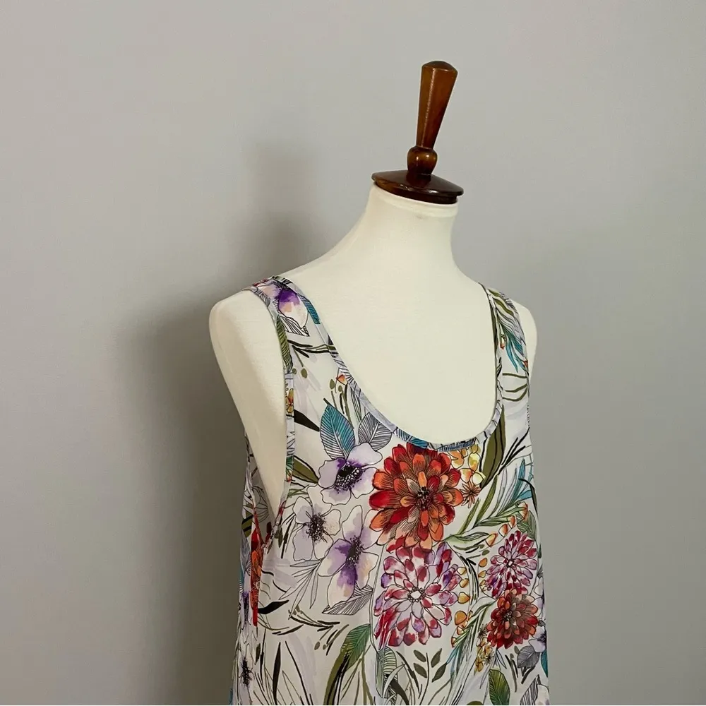 Francescas Tunic Swim Coverup Floral Botanical Criss Cross Asymmetrical Sheer - Image 4