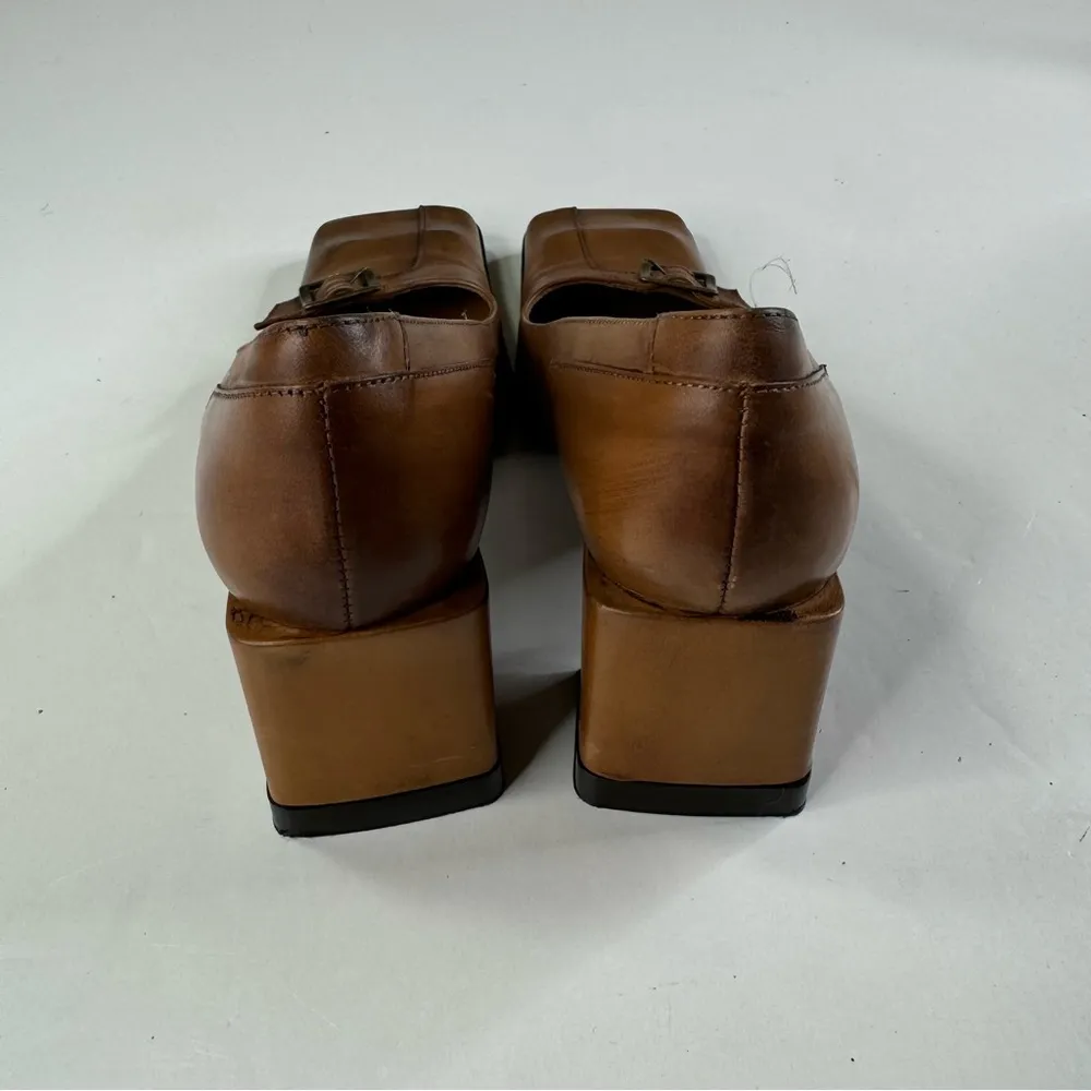 Blay Square Toe Brown Leather Pumps Size 38 - Image 6