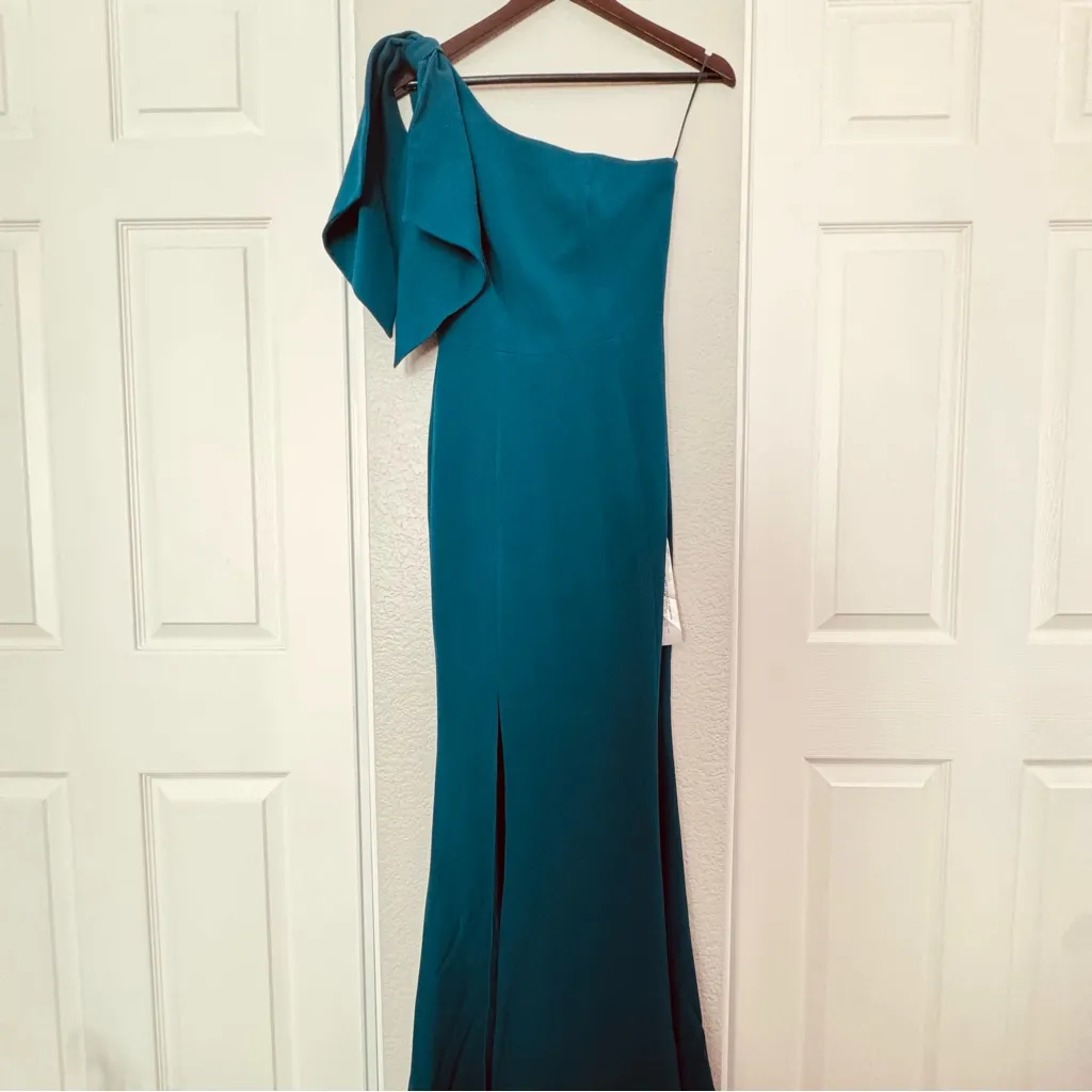 $248 Dress The Population • One Shoulder Cape Gown • Georgina • Color Pine • XS - Image 5
