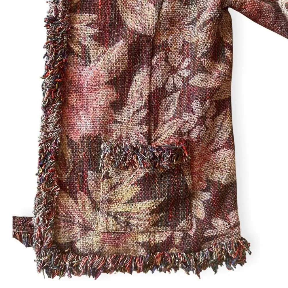 Vintage Y2K Chico's Silk Tapestry Jacket Floral Earth Tones Size 2 Boho Hippy - Image 3