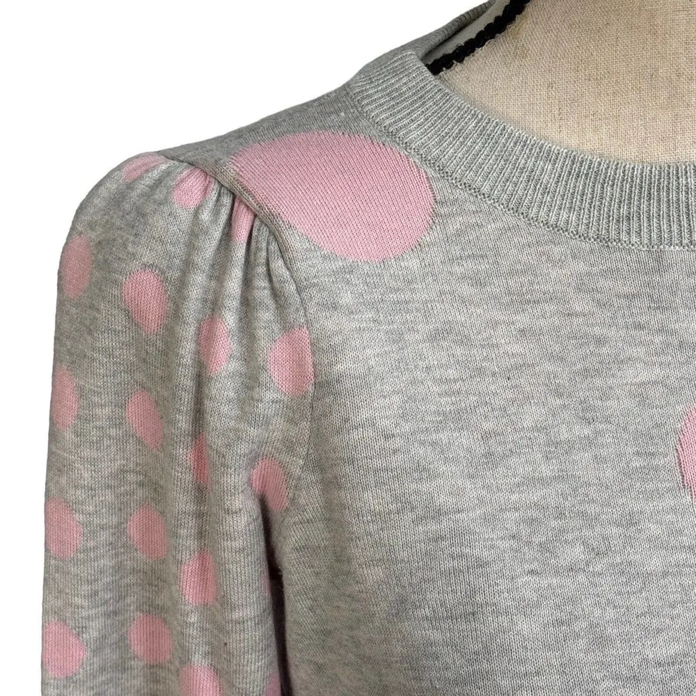 Charter Club X-Small Sweater Polka Dots Long Puff Sleeves Stretch Crew Neck New - Image 2
