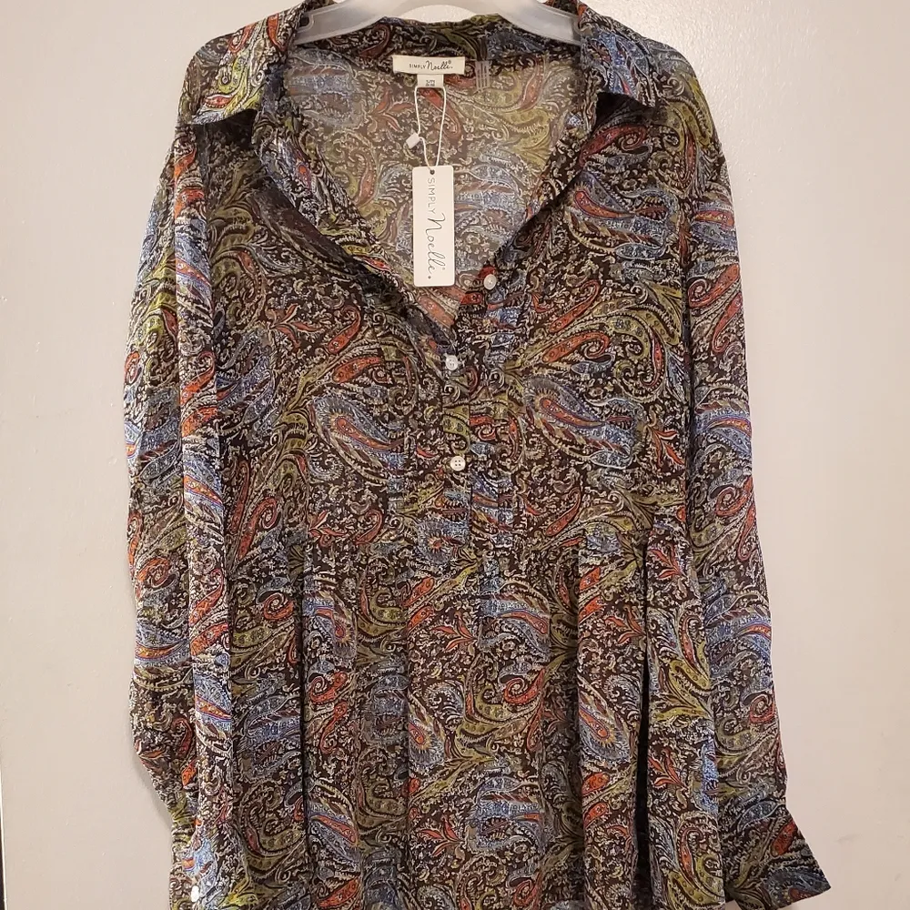 NWT! Simply Noelle Autumn Paisley Java Top Sz:S/M - Image 5