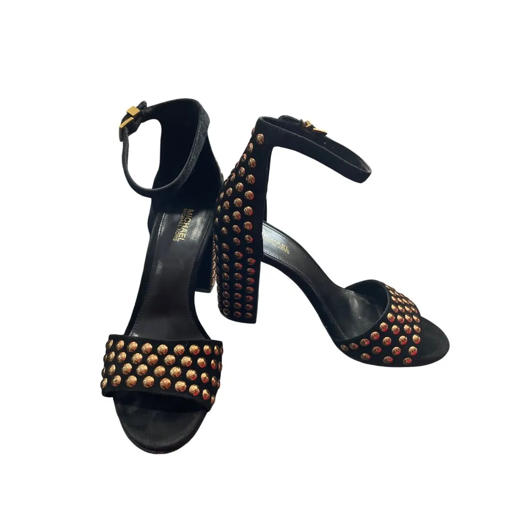 Michael Kors Leela Black Suede Gold Studded Heels Size 7M SKU 8901 - Image 10
