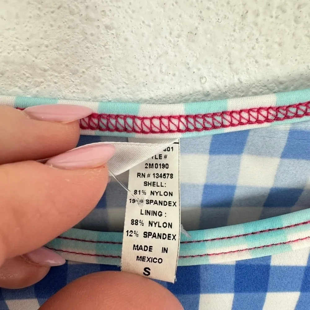 Vineyard Vines Rash Guard Swim Shirt Top Gingham‎ Pink Blue Aqua Small S - Image 3