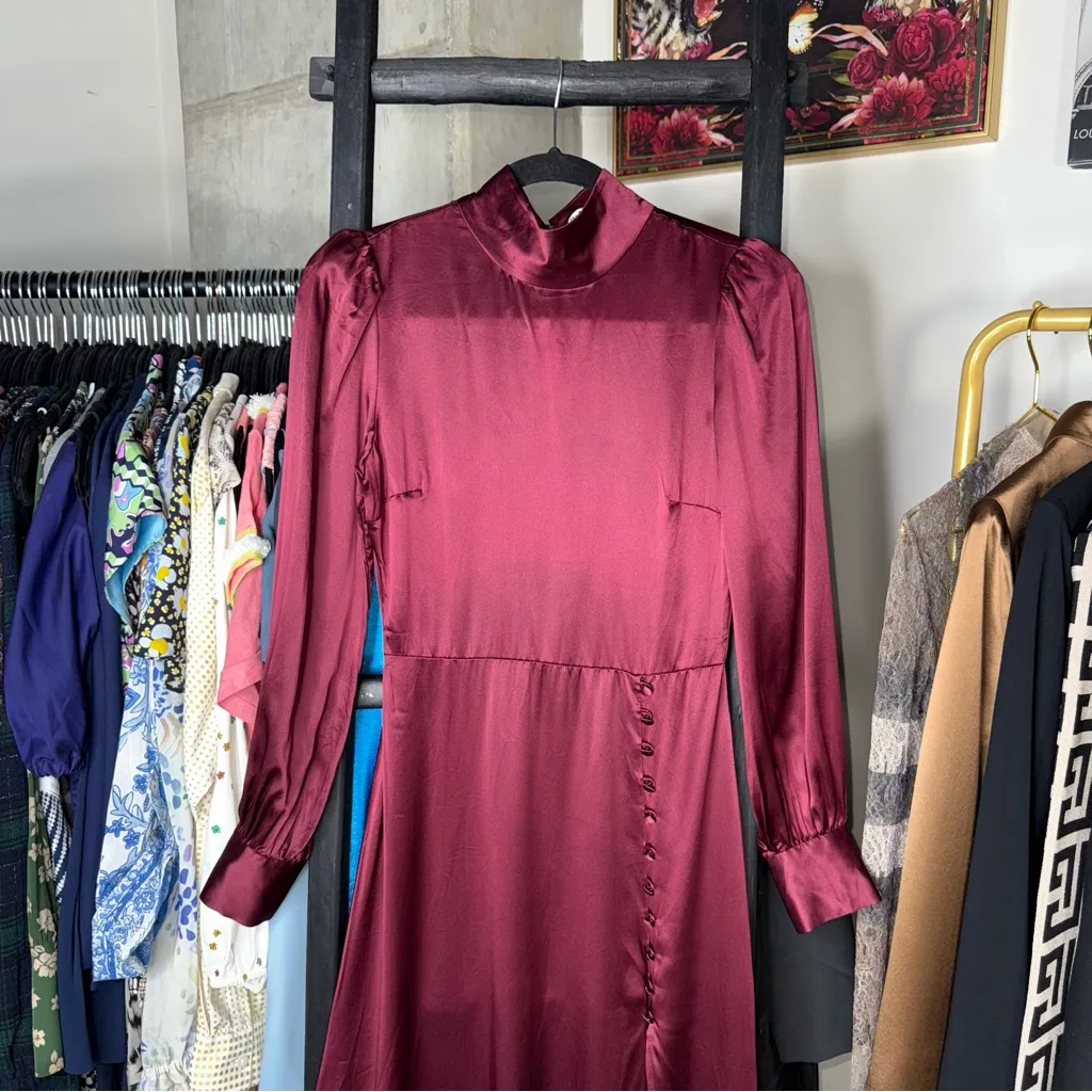Reformation Maple Silk Midi Dress Plum Burgundy - Image 9