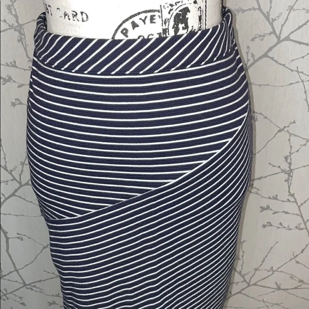Banana Republic Navy White Stripe Pencil Skirt 4 Petite Asymmetrical Wrap Knit‎ - Image 2
