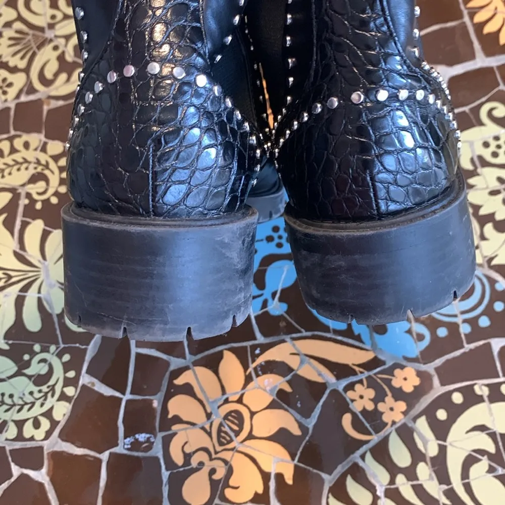 ZARA TRAFULAC SILVER STUDDED COMBAT MOTO ANKLE BOOT BLACK SLIP ON SZ: 6.… - Image 7