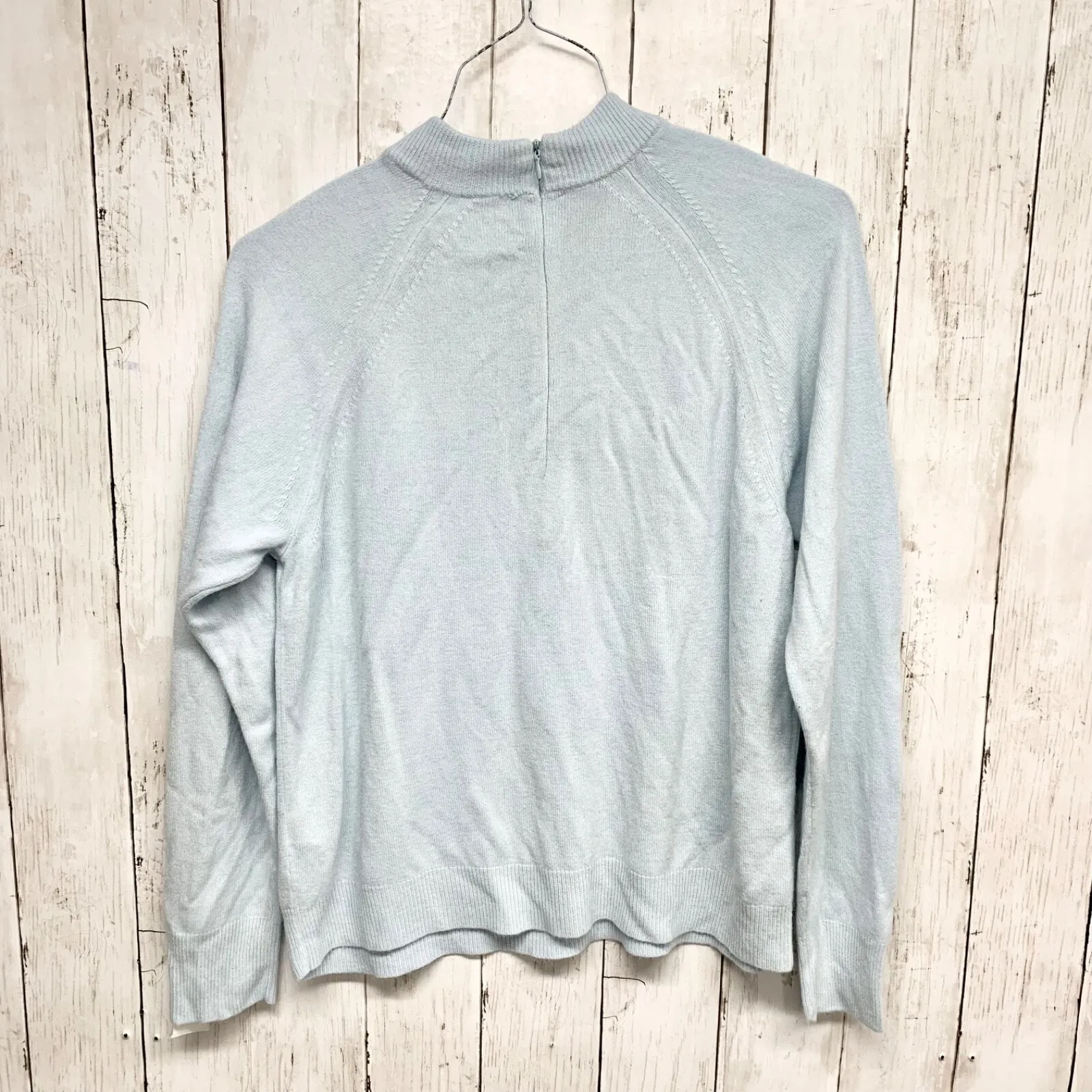 Debbie Morgan Sweater Women Size Large Mock Ribbed Neck Zip Back Light Blue - Image 8