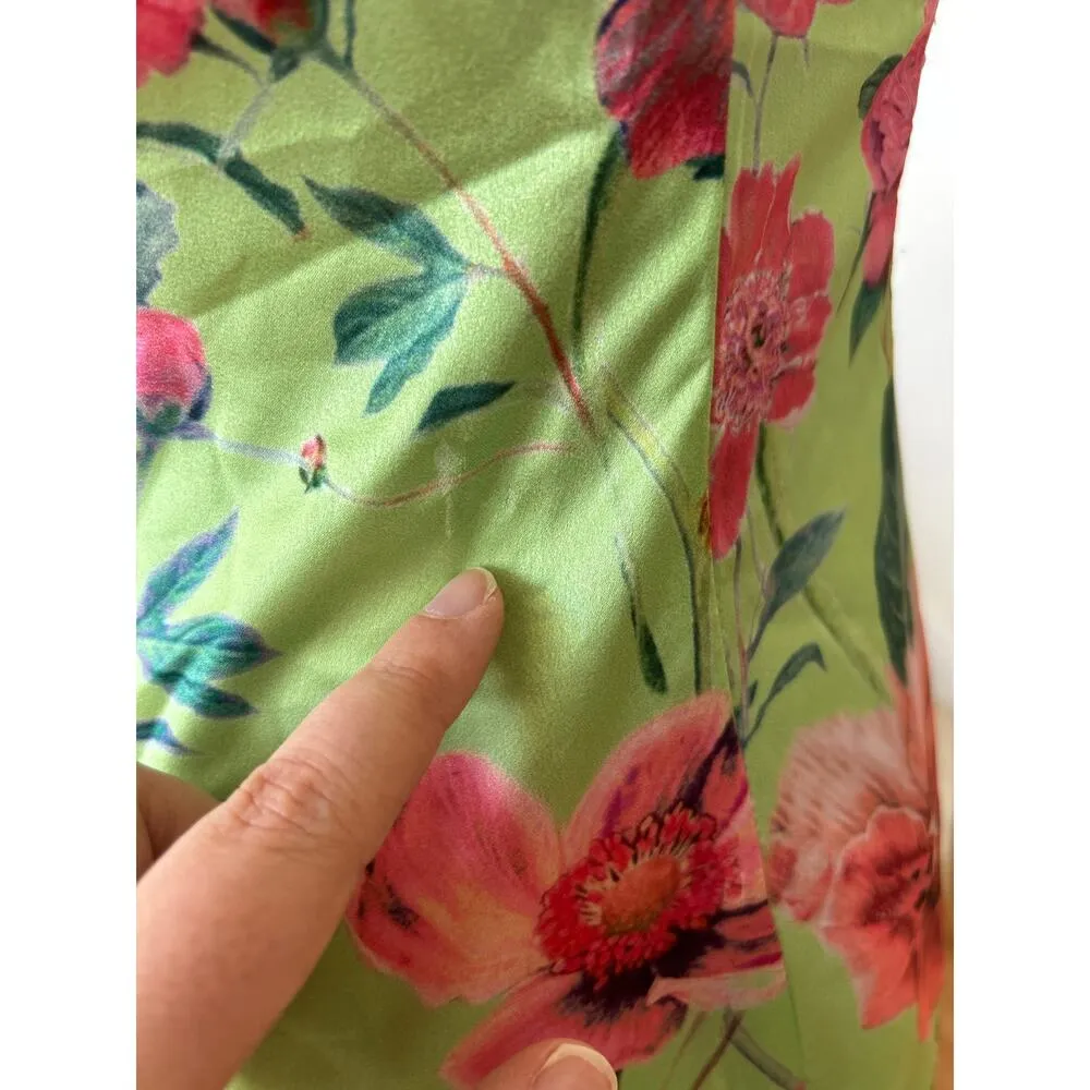 Pretty Little Thing Lime Green Pink Floral Satin Cowl Slip Dress - Image 7