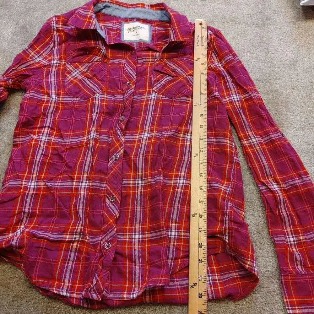 Arizona Jean Co Size Medium M Red Orange Plaid Button Up Long Sleeve Top Shirt - Image 5