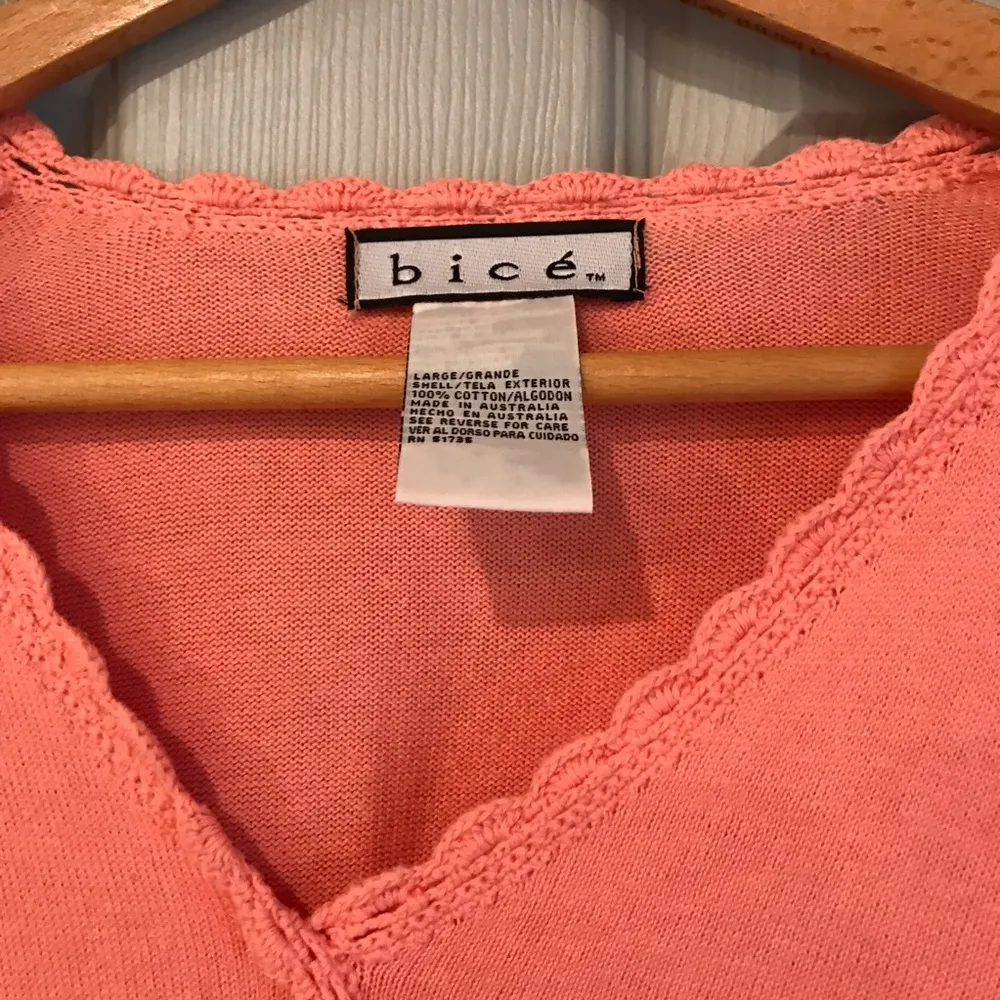 Bice Vintage Women's L 100% Cotton Coral Long Sleeve Faux Wrap VNeck Sweater Pink Size L - Image 2