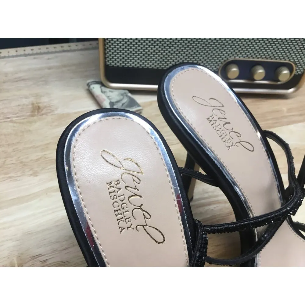 Jewel Badgley Mischka Genovia Kitten Heels Women's 8.5 Black Slip - Image 8