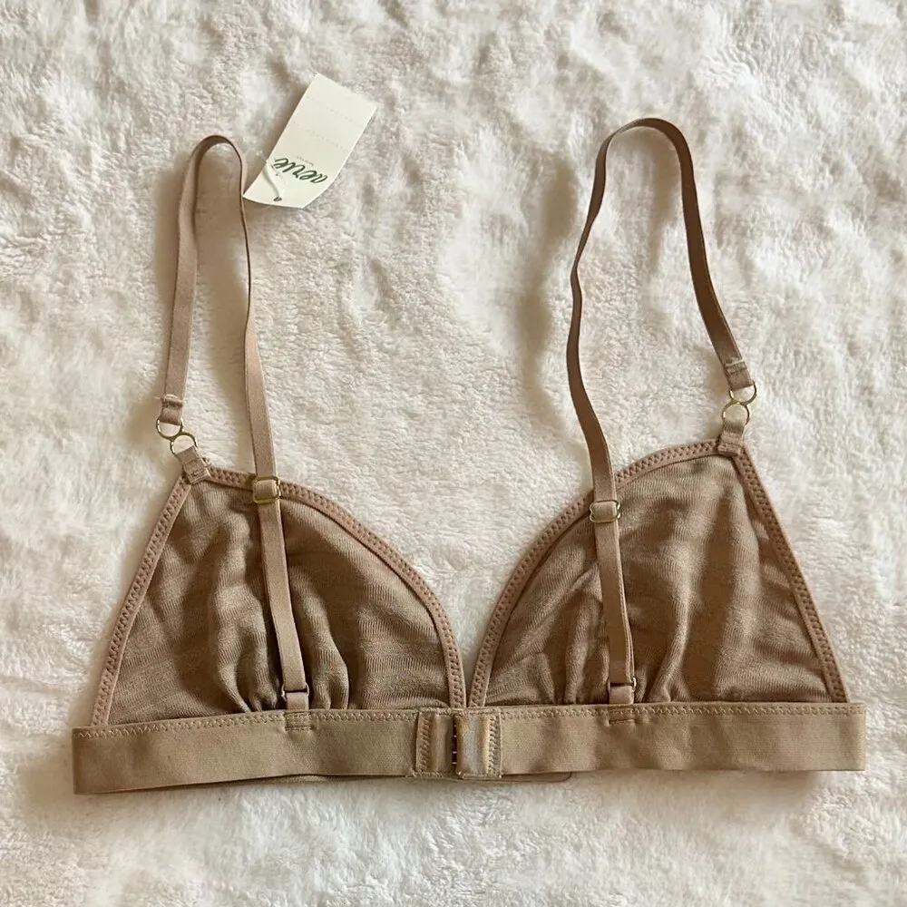 NWT Aerie Velvet Stripe Triangle Bralette in Cappuccino - Size: XS - Image 6