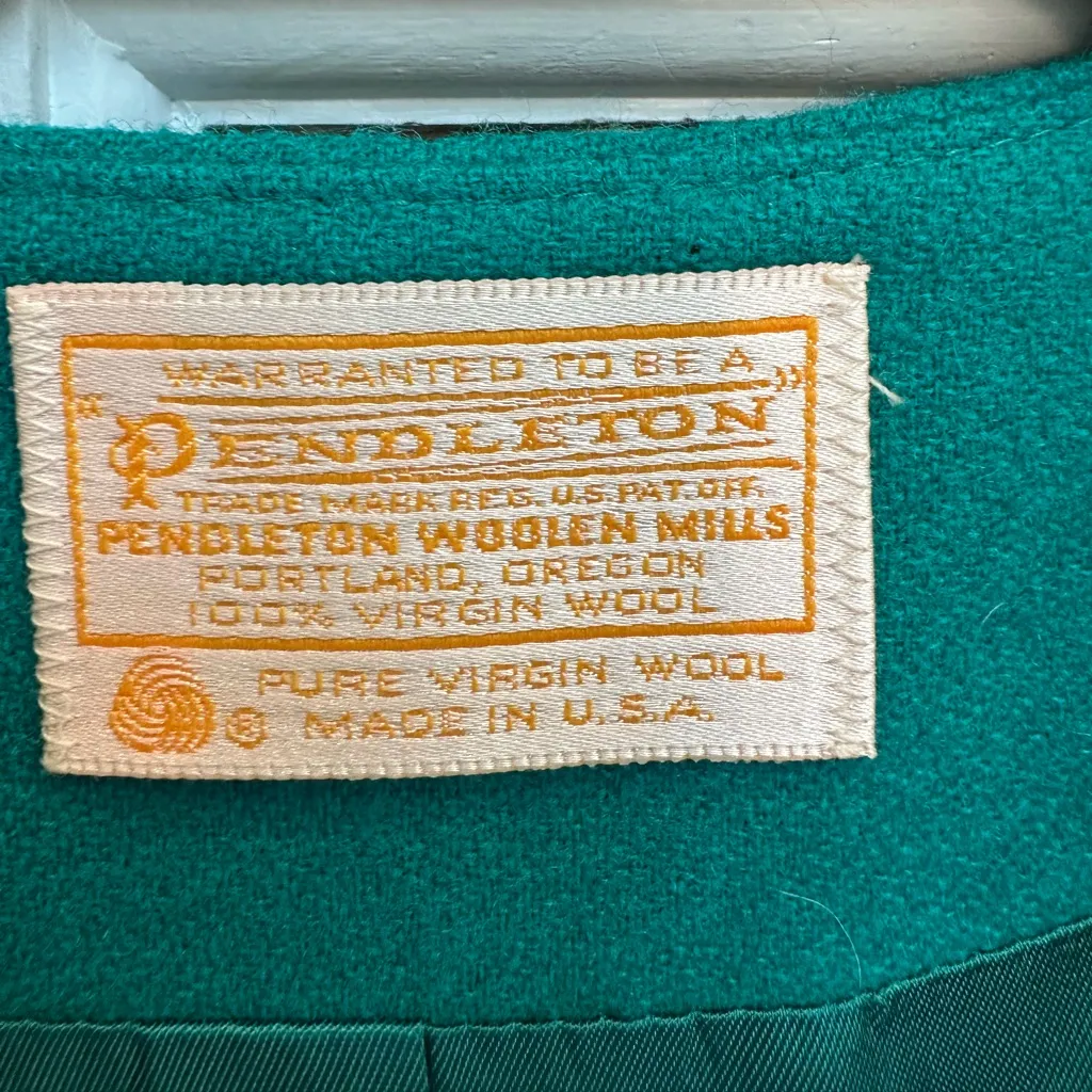 Vintage Pendleton 100% Virgin Wool Emerald Green Teal Blazer Jacket Size 8 - Image 6